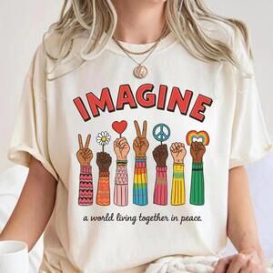 Imagine A World Living Together In Peace S Shirt , Beatles Song Lyrics Shirt
